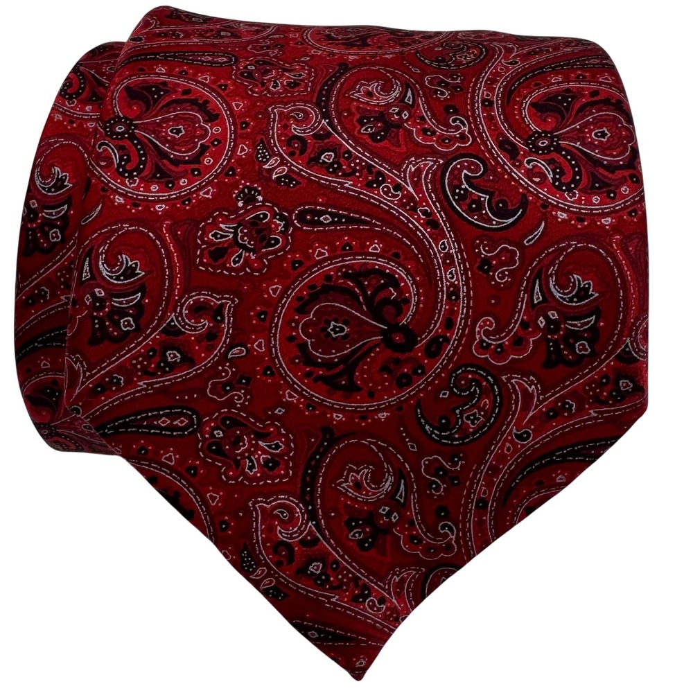 Stefano Ricci Luxury Collection Silk Necktie Paisley Crystal Accent Red Italy